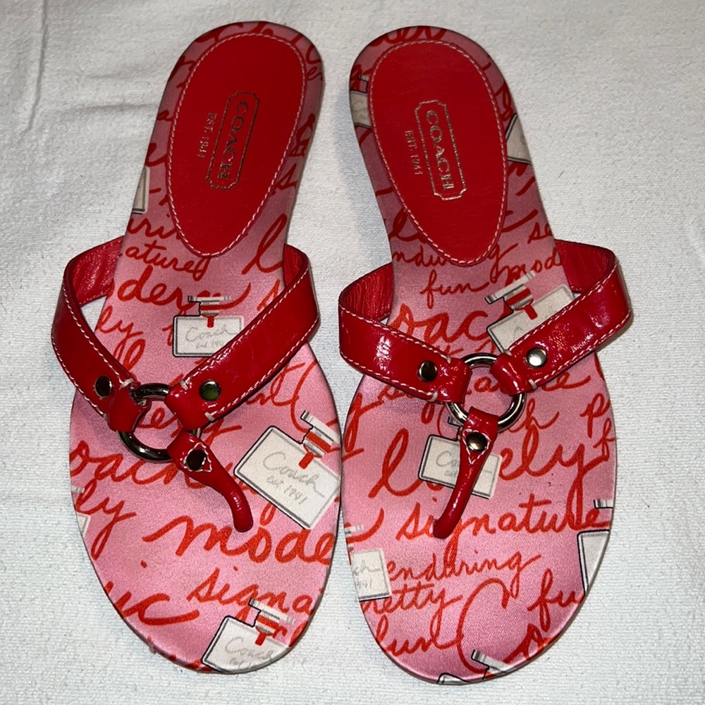 COACH Starla Red Patent Leather Thong Flat Sandals
